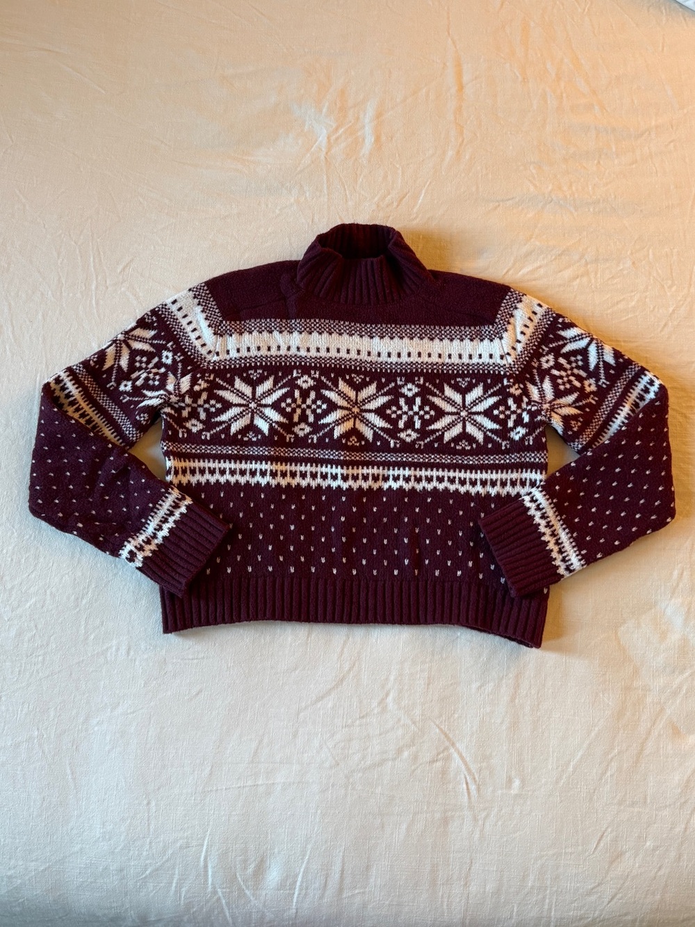 NWOT A&F Easy Fairisle Mockneck Sweater in Burgundy